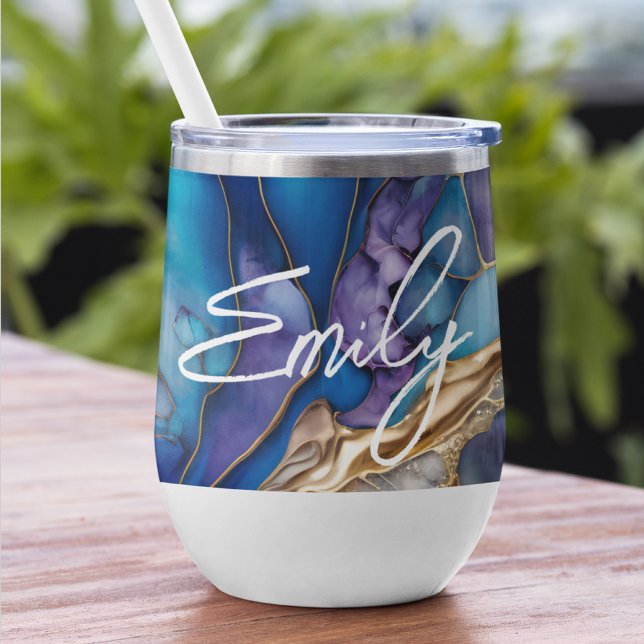 Personalized Name Blue Gold Marble Gift (Creator Uploaded)