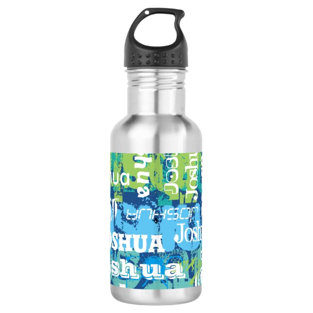 Personalized Name Blue Green Subway Art 532 Ml Water Bottle (Front)