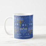 Personalized Name Blue Hanukkah Menorah  Coffee Mug<br><div class="desc">Celebrate the Festival of Lights in style with this personalized Hanukkah coffee mug, featuring a beautiful blue menorah design. Customize the mug with your name or a loved one’s name to create a thoughtful, one-of-a-kind gift for the holiday season. Perfect for sipping your favourite warm beverages during Hanukkah, this mug...</div>