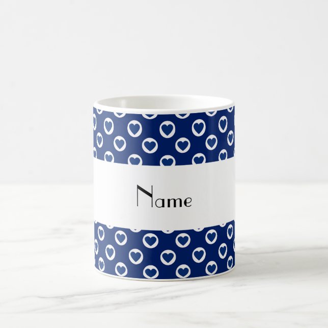 Personalized name blue heart polka dots coffee mug (Center)