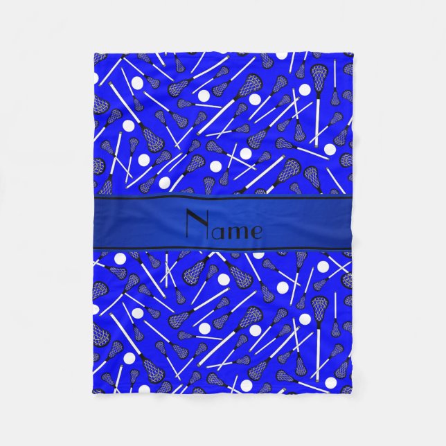 Personalized name blue lacrosse fleece blanket (Front)
