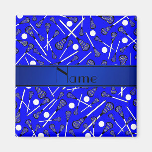 Personalized name blue lacrosse magnet