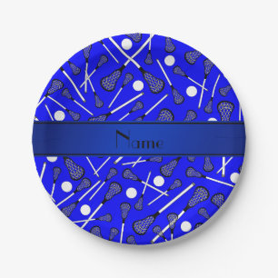 Personalized name blue lacrosse paper plate