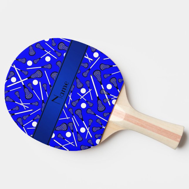 Personalized name blue lacrosse ping pong paddle (Side)
