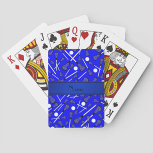 Personalized name blue lacrosse playing cards