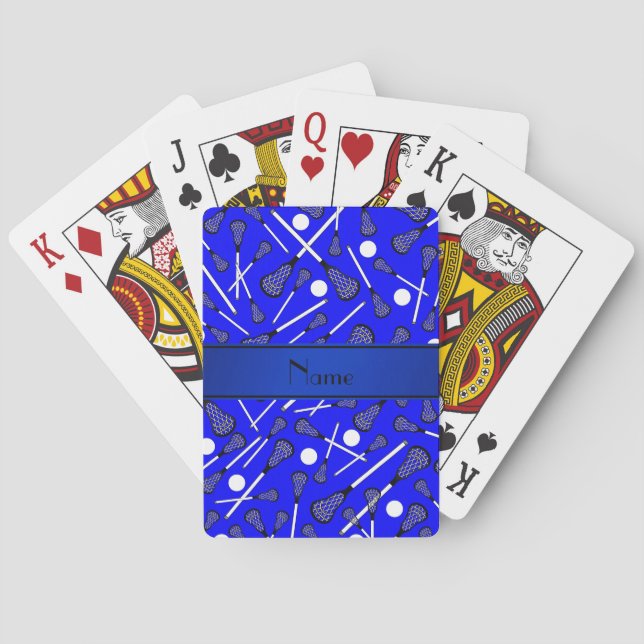 Personalized name blue lacrosse playing cards (Back)