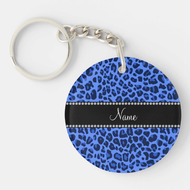 Personalized name blue leopard print keychain (Front)