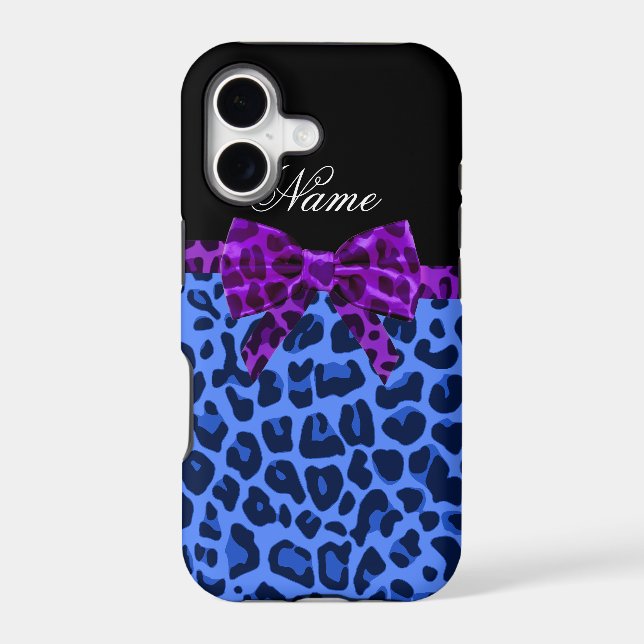 Personalized name blue leopard print purple bow (Back)