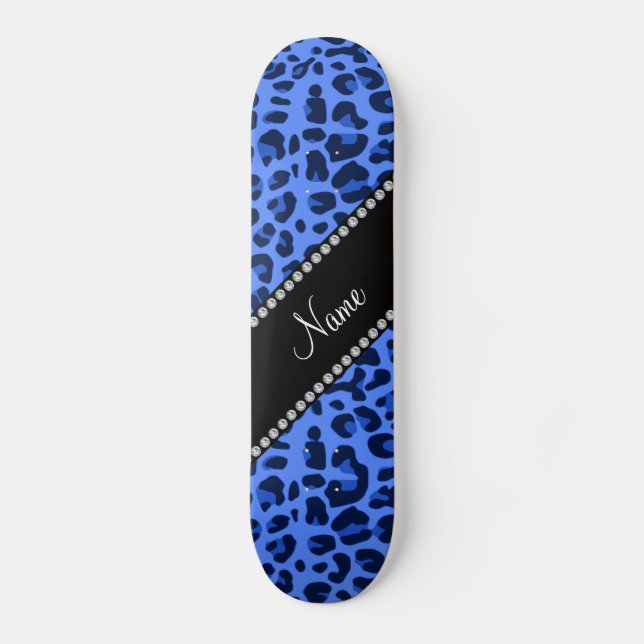 Personalized name blue leopard print skateboard (Front)