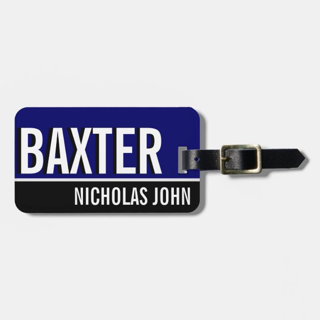 PERSONALIZED NAME BLUE Monogram Custom Luggage Tag (Front Horizontal)