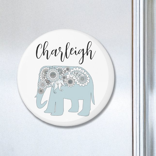 Personalized Name Blue Paisley Elephant Magnet (Creator Uploaded)