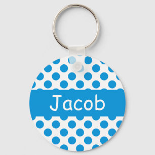 Personalized Name Blue Polka Dots Keychains