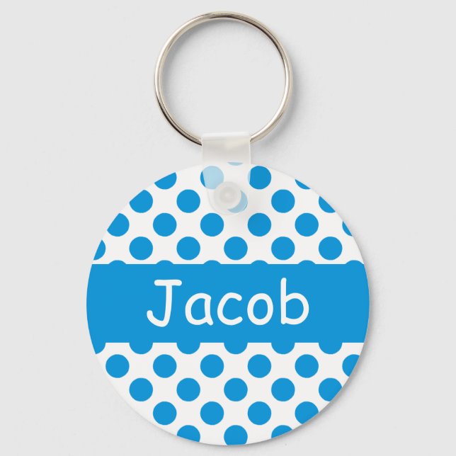 Personalized Name Blue Polka Dots Keychains (Front)