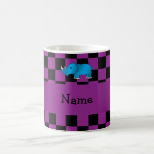 Personalized name blue rhino purple checkers coffee mug