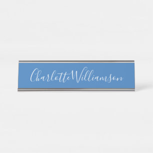 Personalized Name Blue Script Elegant Professional Desk Name Plate