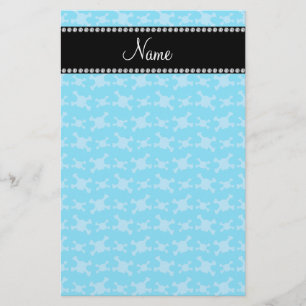Personalized name blue skulls pattern stationery