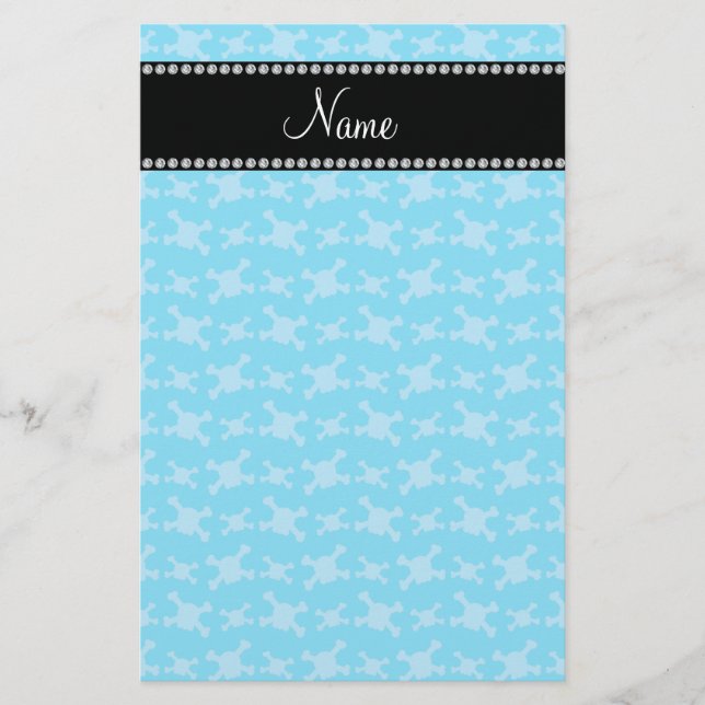 Personalized name blue skulls pattern stationery (Front)