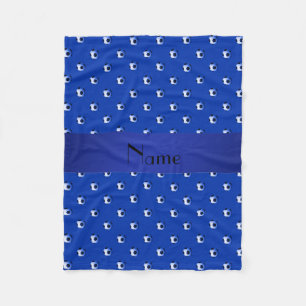 Personalized name blue soccer balls fleece blanket
