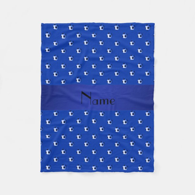 Personalized name blue soccer balls fleece blanket (Front)