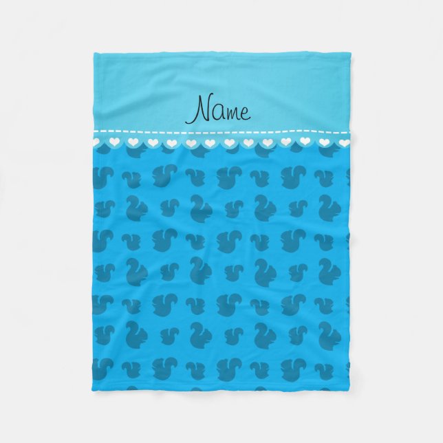 Personalized name blue squirrel pattern fleece blanket (Front)