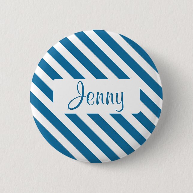 Personalized name blue stripe 2 inch round button (Front)