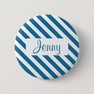 Personalized name blue stripe 2 inch round button