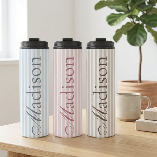 Personalized Name Blue Striped Mom Mothers Day Thermal Tumbler