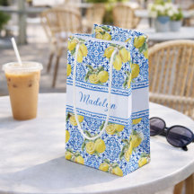 Personalized Name Blue Tile Mediterranean Lemon