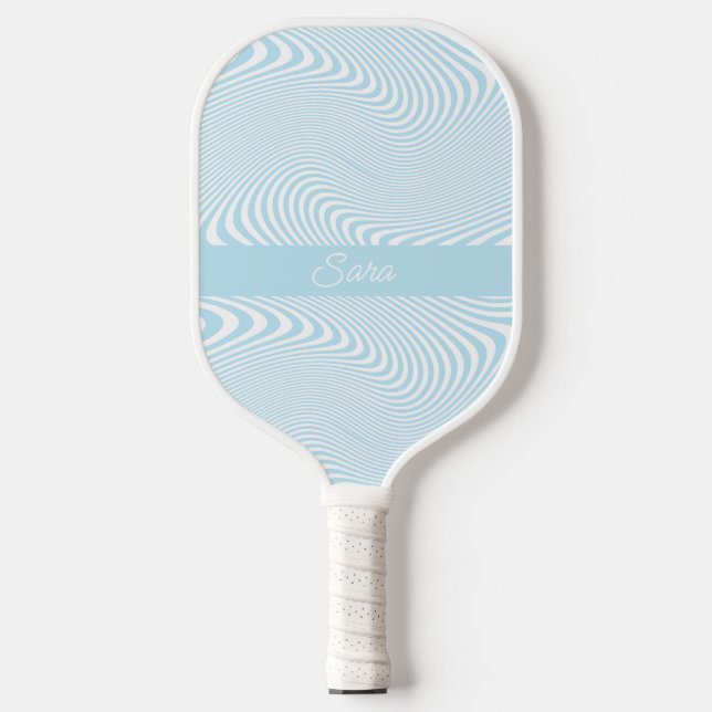 Personalized Name Blue Wave Modern Minimal Design Pickleball Paddle (Front)