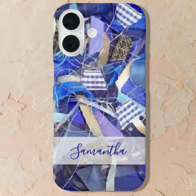 Personalized Name Blue White Lilac Abstract Stripe Case-Mate iPhone Case (Creator Uploaded)