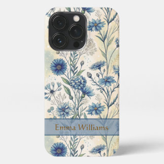 Personalized Name Blue Wildflowers iPhone 13 Pro Case