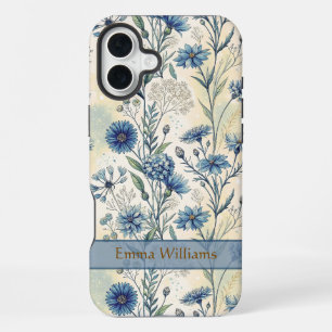 Personalized Name Blue Wildflowers iPhone 16 Plus Case