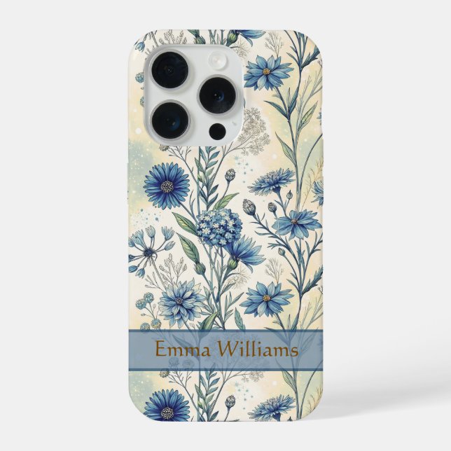 Personalized Name Blue Wildflowers iPhone Case (Back)