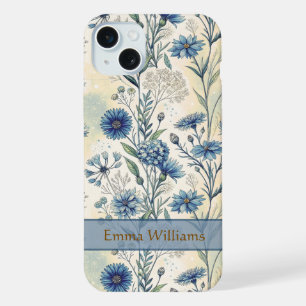 Personalized Name Blue Wildflowers iPhone 15 Plus Case