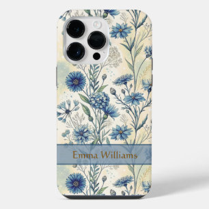 Personalized Name Blue Wildflowers iPhone 14 Pro Max Case
