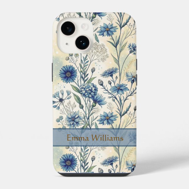 Personalized Name Blue Wildflowers iPhone Case (Back)