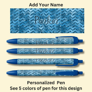 Personalized Name, Blue Zig Zag Design Black Ink Pen