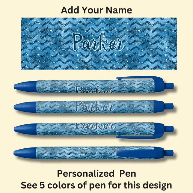 Personalized Name, Blue Zig Zag Design Black Ink Pen (Creator Uploaded)