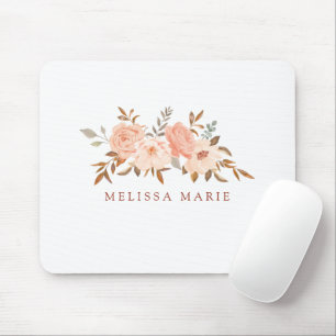 Personalized Name Blush Fall Floral Watercolor Mouse Pad