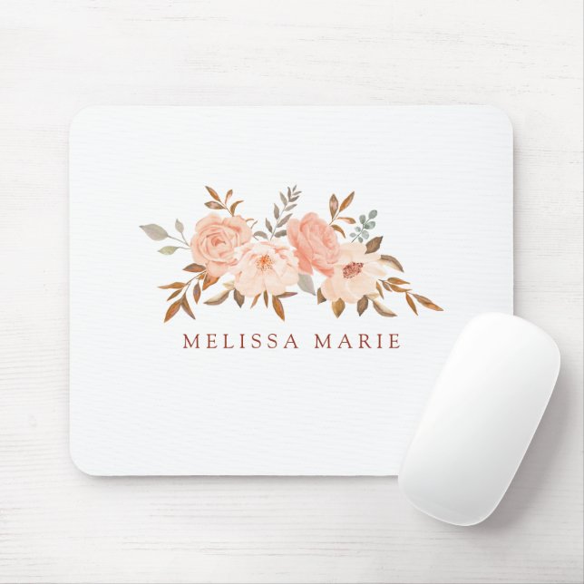 Personalized Name Blush Fall Floral Watercolor Mouse Pad (With Mouse)