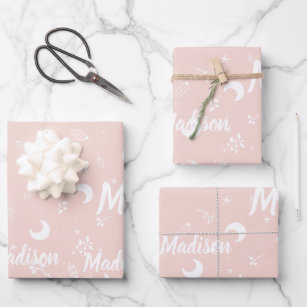 Personalized Name Blush Pink Elegant Cute Chic Wrapping Paper Sheet