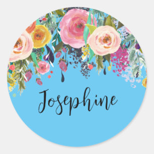 Personalized Name Boho Floral Bedroom Nursery Art Classic Round Sticker