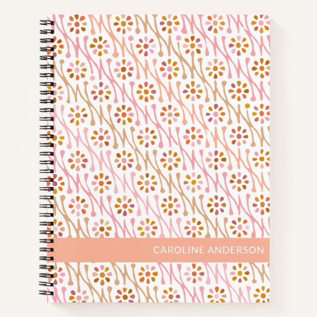 Personalized Name Boho Floral Earthy Pink Taupe Notebook (Front)
