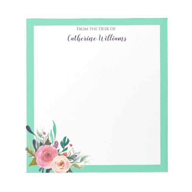 Personalized Name Boho Floral Office Stationery Notepad (Front)