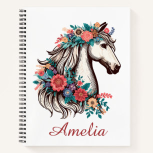 Personalized Name Boho Horse with Flowers Notebook