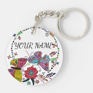 Personalized Name Boho Mandala Butterfly Keychain