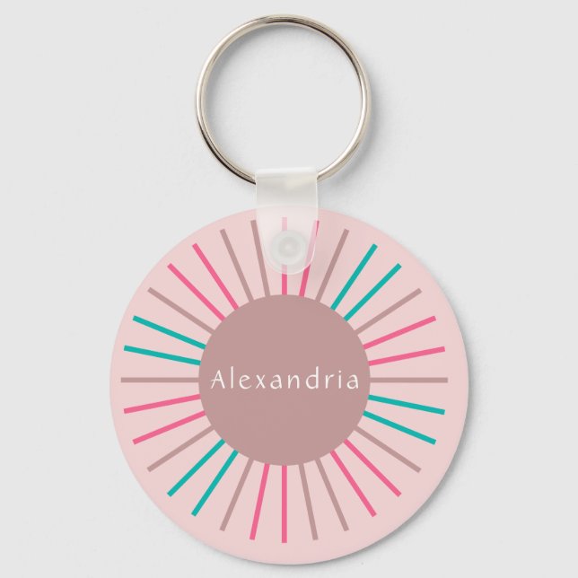Personalized Name Boho Pastel Pink Keychain (Front)