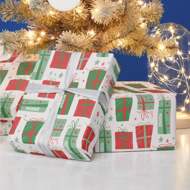 Personalized Name Boho Presents Pattern Christmas  Wrapping Paper (Holidays)