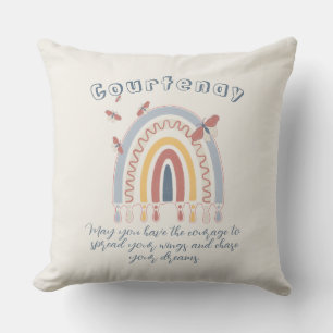 Personalized Name Boho Rainbow Butterfly Throw Pillow