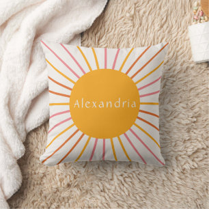 Personalized Name Boho Retro Sun Throw Pillow